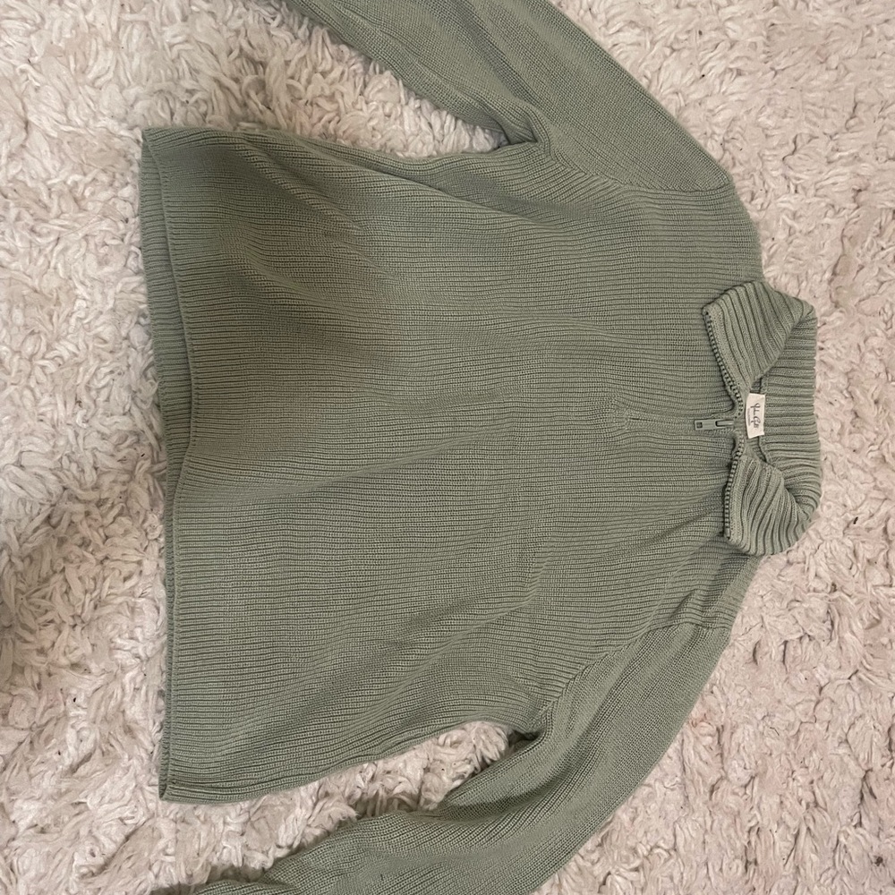 light green knit quarter zip sweater